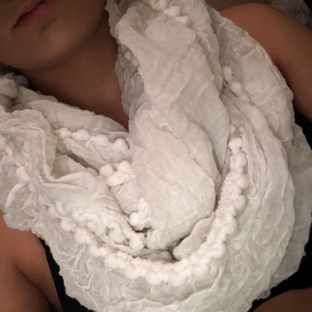 White Pom Pom infinity scarf